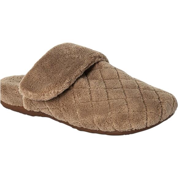 Aetrex Mandy Adjustable Fabric Slippers Soft & Comfortable Coffee US 8.5 EUR 39 - Picture 1 of 7